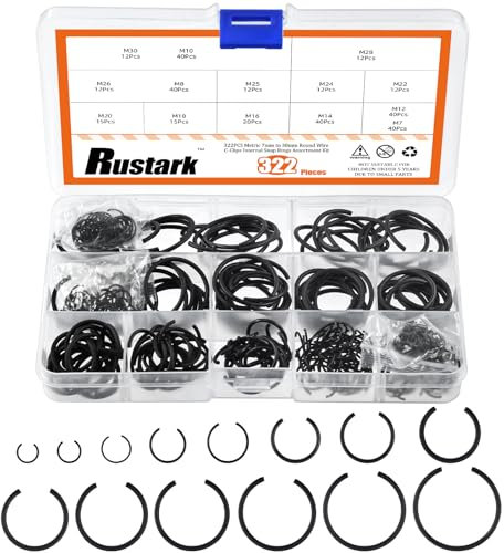 Rustark 322 Stück 14 Größen 65Mn Stahl Rund draht C-Clips Sprengringe Sortiment Kit Innensicherungsringe Sprengring Draht Snap Ringe für Loch - M7 M8 M10 M12 M14 M16 M18 M20 M22 M24 M25 M26 M28 M30