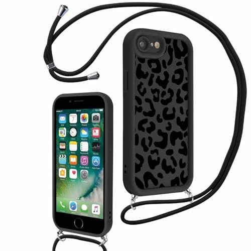 Xylota Handyband für iPhone 8/7/SE 2022/SE 2020 4,7'' Hülle mit Band, Silikon Aesthetic Muster Design Handyhülle mit Kette Kordel Schlüsselband, Mädchen Schutzhülle für iPhone 8 zum Umhängen,Leopard
