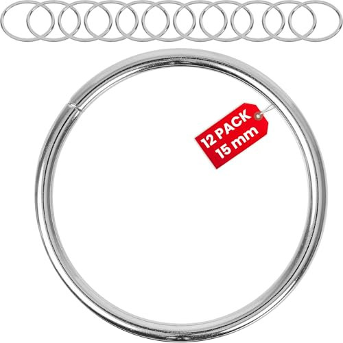 O-Ringe aus Metall, 12 Stück, mit Ø 15 mm Innendurchmesser, Silber-farben, 2 mm starker Ring, nicht verschweißte ORinge Öffnung, runder Ring aus vernickeltem Stahl, DIY Metallring Schnalle Gurtband