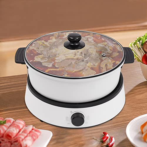 Mermajestic 4L Electric Hot Pot, 1-5 People Hotpot Pot, 1350W Portable Non-Stick Frying Pan, Infinite Temperature Control, for RV Travel Dorm Office Garden Party, Suit for tew/Ramen/Pasta/Soup (White)