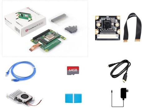 Waveshare PI5 AI Accessories A, Compatible with Raspberry Pi 5, Bundle with Raspberry Pi AI Kit, PI5-IMX219-77 Camera, 64GB TF Card, Cooler, Cable and so on (8 Items)