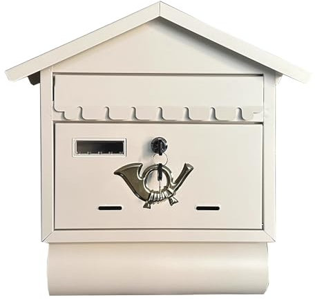 zxhrybh Briefkasten für Außenverriegelung, Vintage Wandbriefkasten, Verzinkte Rostfreie Metall Postkasten, für Haushalt, Außenbereich, Garten(White)