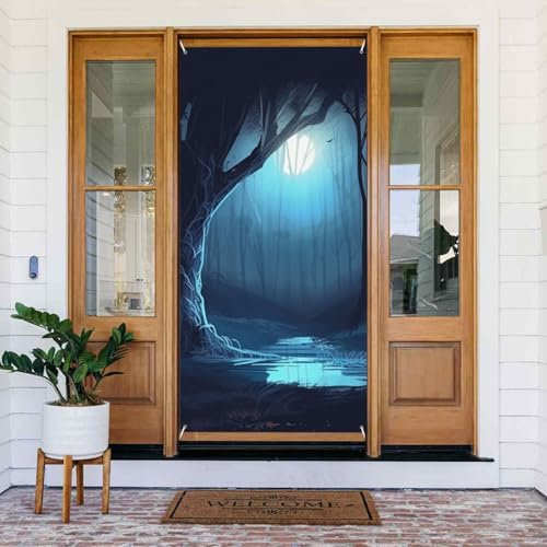 NONHAI Fengshui-Vorhang, Motiv: Bäume in der Nacht, für Tür, Privatsphäre, Trennwände, Verdunkelungsvorhang, Stoff, für Schlafzimmer, Küche, Dekoration, Tür, Verdunkelungsvorhang, 90 x 185 cm