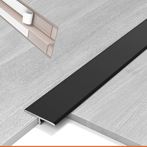 YOHIEE Barre De Seuil Moulure en T Autocollante, Barres De Transition De Sol en Aluminium Baguettes De Séparation Plates pour Les Sols Irréguliers(Black,20mm (3/4))