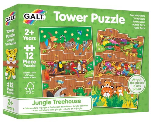 Galt Tower Puzzle, Jungle Treehouse - Jigsaw Puzzles for Kids - Long 12 Pc Kids Puzzle- Fun & Cute Animal Puzzle, Attach in Any Order, Chunky Piece Puzzle for Little Hands - 18 x 108cm - Age 2 Years +