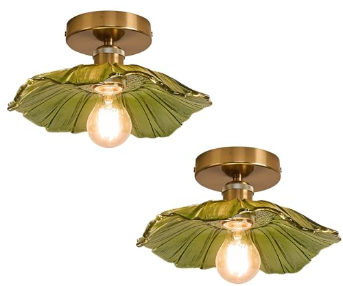 Dellemade Pack of 2 Chandelier, Flush Mount Ceiling Light, Clear Glass Shade Light Fixture, 1 Light Lighting Fixture for Bedroom,Dining Room,Kitchen, Hallway (Green)