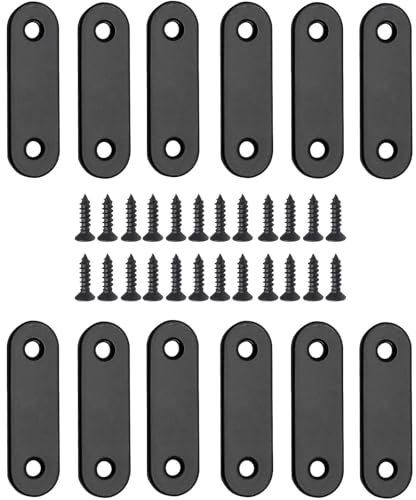 Dayalo 12 conectores de madera de 46 x 16 mm, conector plano de acero inoxidable, placa perforada de metal, placas de conexión con tornillos, óxido negro, para reparación, fijación de madera, muebles