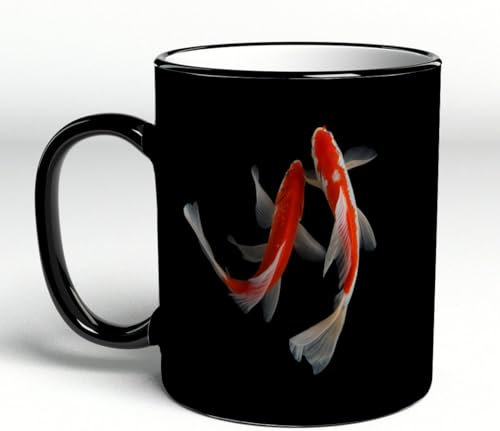 YOIUE Tasse aus Keramik - Große 11oz Tassen 330ml Kaffeetassen mit Henkel, 100% Handbemalt - Trinkgläser mit Griff - Weiß,Bunte Karpfen Koi Fisch Tiere Wildlife Aquatic Asiatische Schöne Chinesische