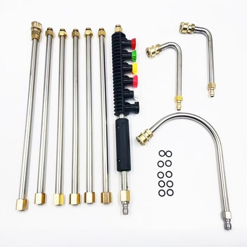 Felenny Pressure Washer Extension Wand, 10 Pack Power Washer Extension Wand, Pressure Washer Gutter Cleaner Tools with 6 Nozzle Tips, 30°,90°,120° Curved Rod, 4000 PSI, 1/4 Quick Connect