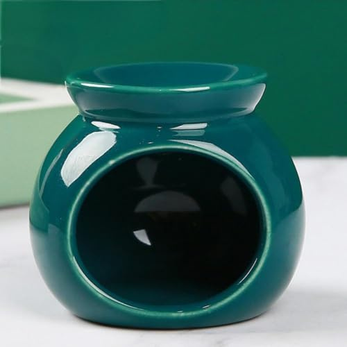 Warmself Lampe aromatique en métal - Photophore en céramique - Brûleur à cire fondue - Petite taille - Noir/vert