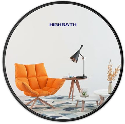 HIGHBATH Large Round Wall Mirror, 50x50 cm, Black Metal Framed Circle Mirror for Bathroom, Living Room, Bedroom