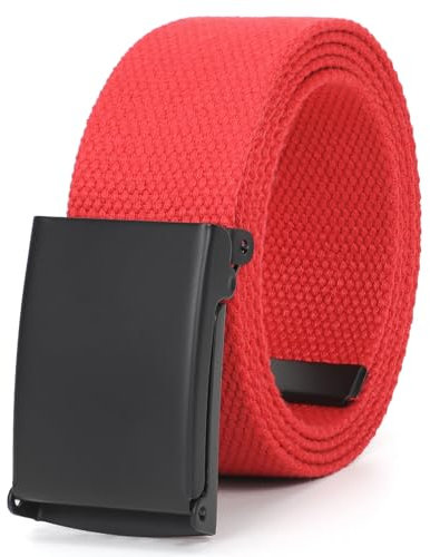 JasGood Unisesx Webgürtel Herren Damen Leinwand Arbeitsgürtel Frei Verstellbarer Flip-Top Webgürtel Silber Militärschnalle für Geschäft Sport Lässig,Rot,135cm