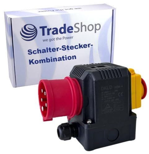 Trade-Shop Schalter-Stecker-Kombination DZ08-4 400V kompatibel mit Güde 1845-02001, kompatibel mit KEDU KOA12 / mit Notaus-Klappe