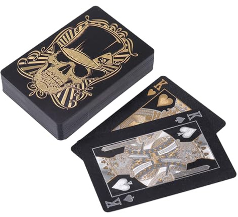 Schädel Spielkarten, schwarze Spielkarten | Totenkopf geprägte Pokerkarten Kartenspiel | Flexible Folienspielkarten werden mit Aufbewahrungsbox für Texas Holdem Poker Go Fish geliefert