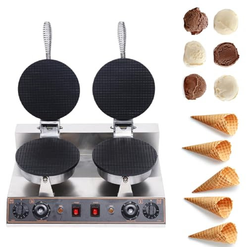 Professional Waffle Maker Restaurant, 1200W Commercial Waffle Iron Non-Stick Classic Waffle Maker Machine, Electric Waffle Bowl Baker,Double-220V
