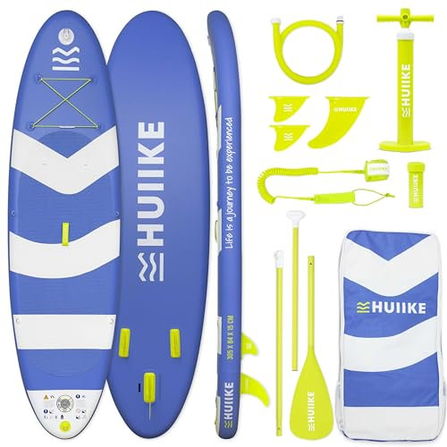 HUIIKE Stand Up Paddling Board mit Zubehör, Paddel, Finnen, Pumpe. Paddle Sup Board Aufblasbar Hohe Stabilität und Widerstandsfähigkeit. 305 x 84 x 15 cm, Belastbar bis 130 kg