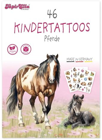 Tapirella 46 hautfreundliche Kinder Tattoos, Pferde Kindertattoos MADE IN GERMANY, Tattoo Kinder, Vegan und plastikfrei verpackt