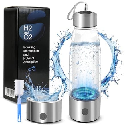 Hydrogen Water Bottle Generator, Portable Rechargeable Hydrogen Water Bottle 460ml with Advanced SPE PEM Technology 2300+ PPB, Hydrogen Water Ionizer Machine for Home/Office/Travel (Sliver)