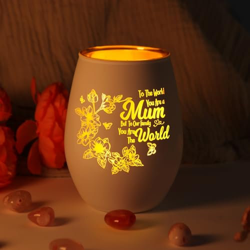 Muttertagsgeschenk für Mama, Dankeschön Geschenke für Mama Windlicht mit Gravur, Teelichthalter Geschenke für Beste Mutter Schwiegermutter, Graviertes Windlicht aus Glas Geburtstagsgeschenk