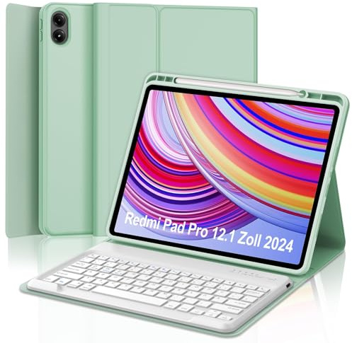 WINCHKING Custodia Tastiera per Xiaomi Redmi Pad Pro/Poco Pad 12.1 Pollici | Cover Bluetooth Magnetica Italiano Layout Tastiera per Redmi Pad Pro 12.1 Pollici 2024, Verde Chiaro