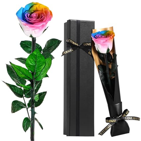 Touloube Rosa Stabilizzate Vera Eterna Arcobaleno Fiori Regalo Donna Compleanno Natale Anniversario Per Lei, Regali Mamma Fidanzata Moglie Sorella, Ti Amoregali, Festa Della Mamma, San Valentino