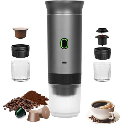 Umisu Tragbare 3-in-1 Espressomaschine Elektrisch, Kapselmaschine und gemahlener Kaffee, Espressomaschine, elektrisch, schnelles Aufheizen, für Büro, Reisen, Camping, Haus (Den Grauen)
