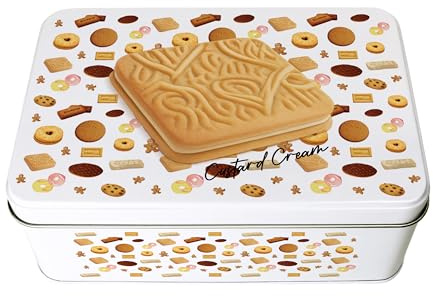 Purely Home Custard Cream Biscuit Tin - Rectangular Metal Storage Container for Baking Novelty Kitchen Gifts 195 x 125 x 75mm