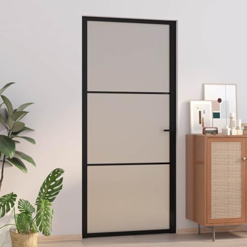 Porta Scorrevole Interno Muro, Porte Battente, Porta Interna 93x201.5 cm Nero Opaco Vetro e Alluminio Adatto a Cucina Bagno E Cantina Ufficio Salotti