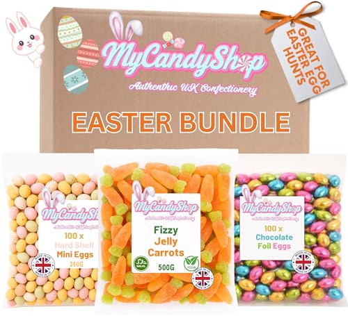 Easter Sweets Bulk Sweets Bundle - 500g Vegan Fizzy Jelly Carrots, 100 Foil Wrapped Chocolate Eggs & 100 Hard Shell Mini Eggs for Egg Hunts, Decorations - Easter Hamper
