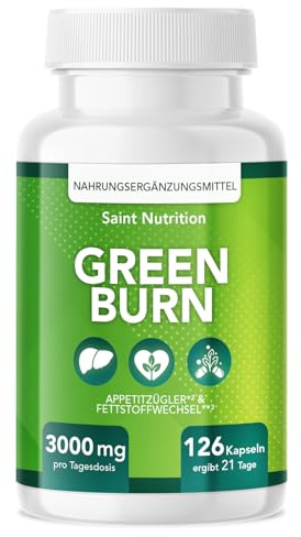 GREEN BURN® Appetitzügler Kapseln – Abnehmen & Stoffwechsel | Extrem Hochdosiert mit Glucomannan, Cholin, Vitamin B1 + B6 – Nahrungsergänzung für Frauen & Männer – schnell & stark