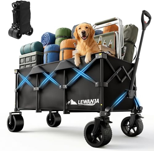 LEWANJA 200L Bollerwagen Faltbar, Schwerlast Handwagen bis 200kg mit Breiten Rädern & Bremse, Verstellbarer Griff, für Garten, Camping, Strand & Festival