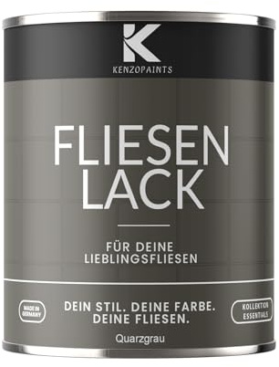 KENZOPAINTS Fliesenlack Fliesenfarbe Seidenmatt Farben Lack Fliesen Wand Boden Bad Küche Wandfliesen Bodenfliesen (Quarzgrau - RAL 7039, 750ml.)