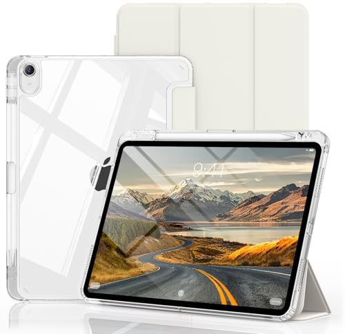 ZOYU Coque pour iPad (A16) 11ème Gén 11 10ème Gén 10.9, Blanc Crème | 2025 /2022, Étui Transparent Haute Clarté, Porte-Crayon Droit, Réveil/Veille Auto, Anti-Chute Anti-Jaunissement
