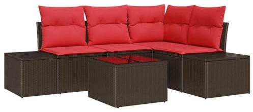 vidaXL Gartensofa-Set mit Kissen 5 pcs Braun Poly-Rattan, Garten und Terrasse, Flexibles Gartenmöbel-Set, leicht, UV-beständig, wetterfestes Sofa, Sitzgruppe