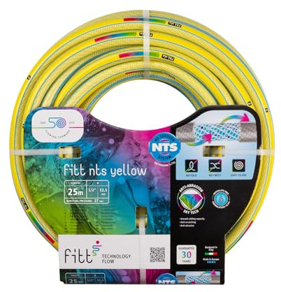 FITT NTS YELLOW 1/2 (12,5mm) 25m - Robuster und flexibler Gartenschlauch in gelber Farbe für eine intensive Nutzung, mit exklusiven Technologien
