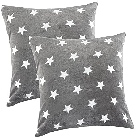 MALIKA Nicky-Teddy Cashmere Touch Coral Fleece Kissenbezug Kissenhülle alle Größen Couchkissen Sofakissen Deco Sterne, Größe:2X 40x40 cm Kissen, Designe:Sterne-GRAU