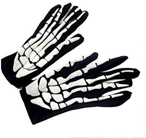 EROSPA® Skelett/Skeleton/Knochen Handschuhe Kurz - Damen/Herren - Karneval/Fasching/Halloween - 1 Paar - Schwarz/Weiß