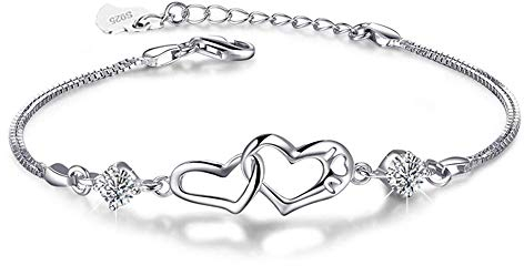 Fu You Damen Armband 925 Sterling Silber Armbänder mit Herz verstellbare Armkette Armband Für Damen