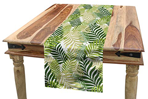 ABAKUHAUS Frühling Tischläufer, Tropic exotische Palmen, Esszimmer Küche Rechteckiger Dekorativer Tischläufer, 40 x 225 cm, Grün Ecru