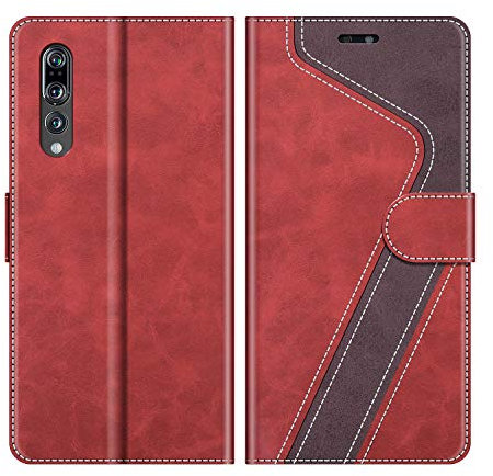 MOBESV Hülle für Huawei P20 Pro Handyhülle, Lederhülle mit Kartenfach, Klapphülle mit Ständer, Flip Case Handytasche Schutzhülle, Modisch Rot