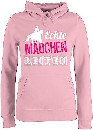 Pullover Damen Hoodie Frauen - Pferde - Echte Mädchen reiten - S - Hellrosa - Reitlehrerin Geschenk reitoberteil pferdeliebhaber Horses Hoody reitpulli pferdepulloverdamen sprüche Pferd