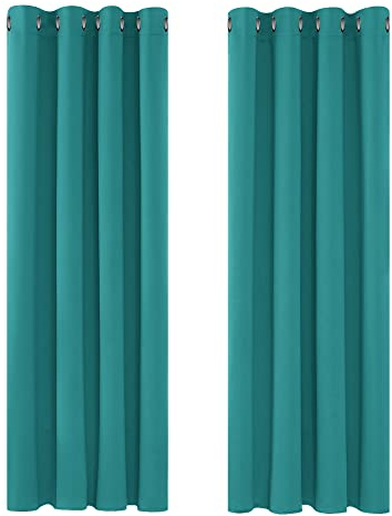 Deconovo Verdunkelungsvorhänge Vorhang Blickdicht Gardinen Blickdicht Kälteschutz, 210x140 cm(HöhexBreite), Türkis, 2er Set