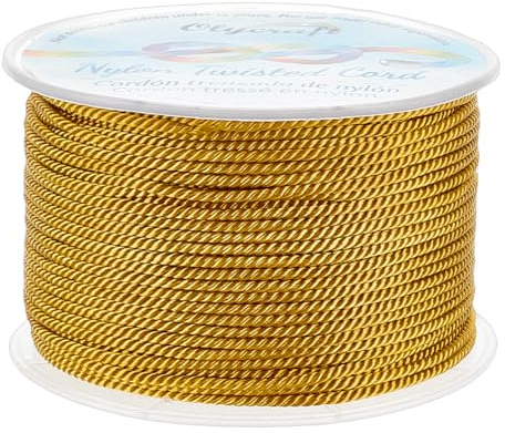 OLYCRAFT 50M 1mm Torsadé Satin Nylon Cordon 3 Plis Verge d'or Torsadé Cordon Garniture Ficelle Fil pour L'Artisanat et la Fabrication de Bijoux
