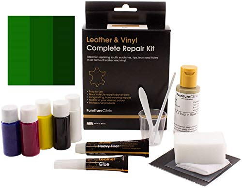 Furniture Clinic – Komplettes Lederfarbe und Reparatur Set - für Kratzer Abschürfungen Risse Brüche Ausbleichungen – Für Leder Autositze, Sofas, Bekleidung, Schuhe und Taschen (Grün)