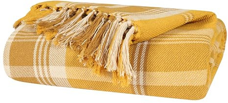 EHC Highland Large Cotton Throw For Sofa, Double Bed, Armchair, 150 x 200cm, Ochre