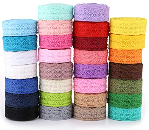 TOPZEA 30 Rollen Spitzenband mit floralem Muster, 300 Meter, Spitzenband zum Nähen, Geschenkverpacken, Basteln, Hochzeitsdekorationen, Haarschleifenherstellung, 4,5 cm breit,