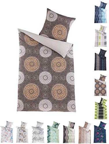 BaSaTex Microfaser Bettwäsche Set | 100% Polyester Mikrofaser | 135x200 cm + 80x80 cm | Reißverschluss | Mala Wende Braun Beige