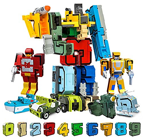 OBEST Anzahl Roboter Transformer Spielzeug, 15 Digitale Symbole verwandeln Panzer/Hubschrauber/U-Boot Zusammengebaut, Pädagogische Bausteine Set für Kinder, pädagogisches Lerngeschenk