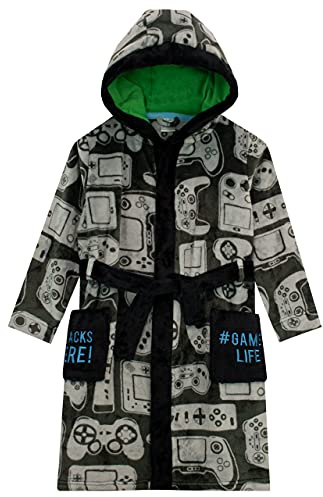 Harry Bear Gaming Boys Dressing Gown, Kids Dressing Gown, Cosy Fleece Boys Bathrobes, Grey 11-12 Years