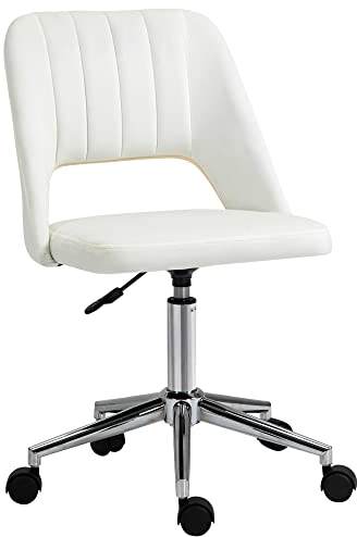 Vinsetto Schreibtischstuhl, Höhenverstellbar Homeoffice Stuhl ohne Armlehne, drehbar Bürostuhl mit Samtoptik, Ergonomisch Schminkstuhl für Schlafzimmer, Arbeitszimmer, Cremeweiß